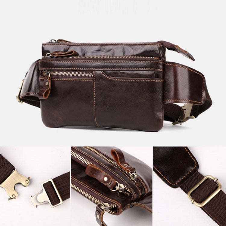 6527 Men Multifunctional Outdoor Cycling Waist Bag Frosted Cowhide Crossbody Chest Bag(Matte Brown)