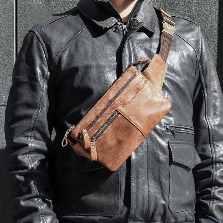 6527 Men Multifunctional Outdoor Cycling Waist Bag Frosted Cowhide Crossbody Chest Bag(Matte Brown)