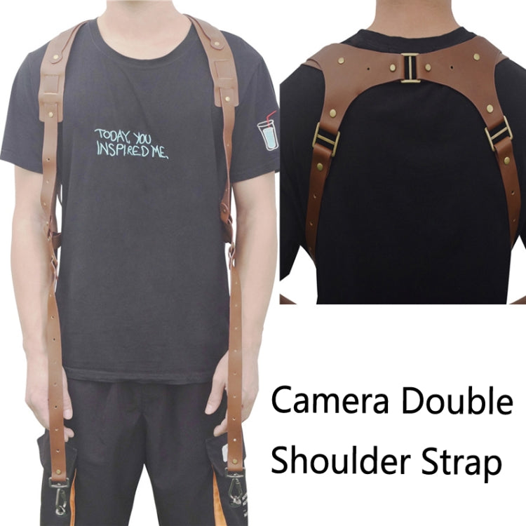 LC-XJJDS Quick Release Anti-Slip Dual Shoulder Cowhide Leather Harness Camera Strap with Metal Hook for SLR / DSLR Cameras(Brown)