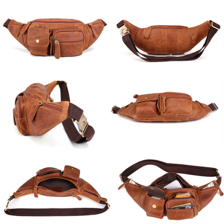 6375 Men Casual Chest Bag Leather Crossbody Mobile Phone Waist Bag