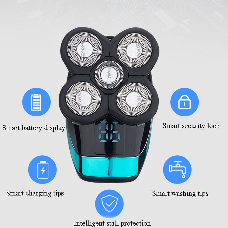 Electric Shaver Rechargeable Razor Intelligent Digital Display Bald Hair Clipper,Style: With Nasal Hair Apparatus