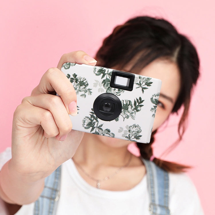 Retro Peony Cute Disposable Film Mini Point-And-Shoot Camera with 18 Sheets Films