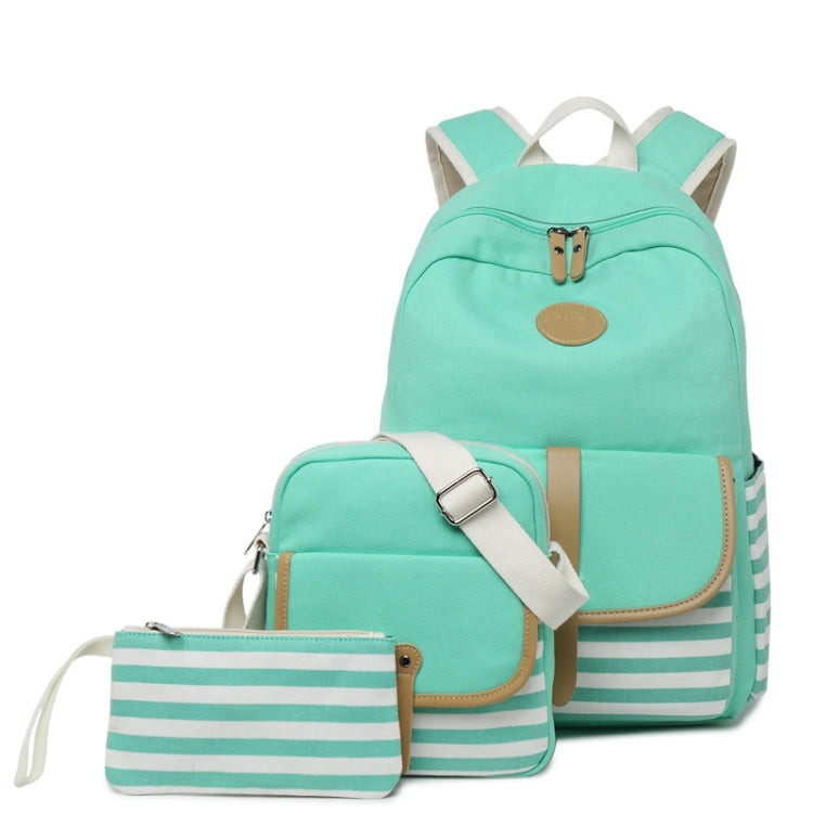 8893-1 3 PCS/Set Canvas Backpack Printed Student Schoolbag Striped Computer Bag