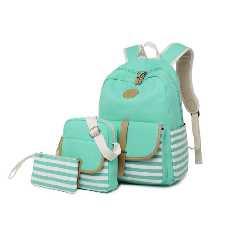 8893-1 3 PCS/Set Canvas Backpack Printed Student Schoolbag Striped Computer Bag