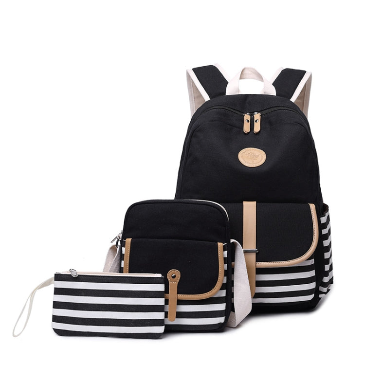8893-1 3 PCS/Set Canvas Backpack Printed Student Schoolbag Striped Computer Bag