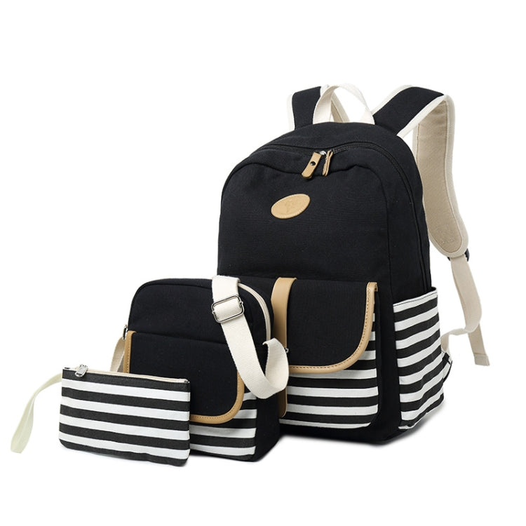8893-1 3 PCS/Set Canvas Backpack Printed Student Schoolbag Striped Computer Bag