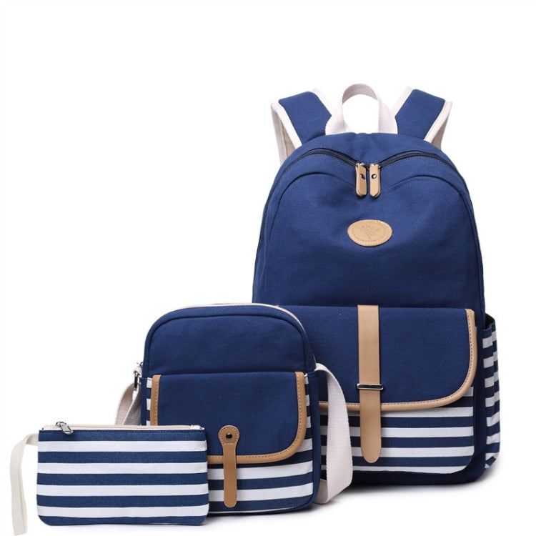 8893-1 3 PCS/Set Canvas Backpack Printed Student Schoolbag Striped Computer Bag
