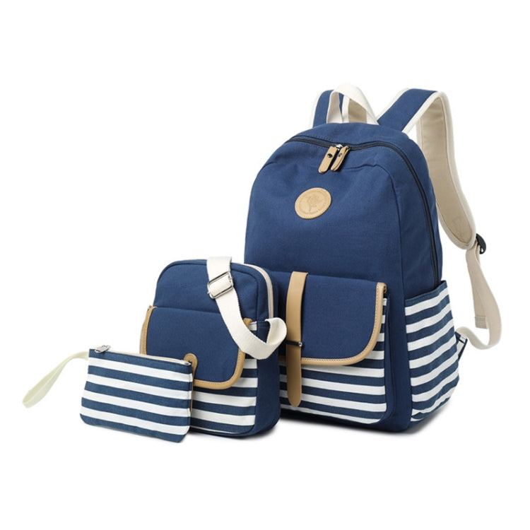 8893-1 3 PCS/Set Canvas Backpack Printed Student Schoolbag Striped Computer Bag
