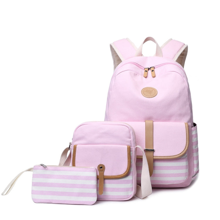 8893-1 3 PCS/Set Canvas Backpack Printed Student Schoolbag Striped Computer Bag