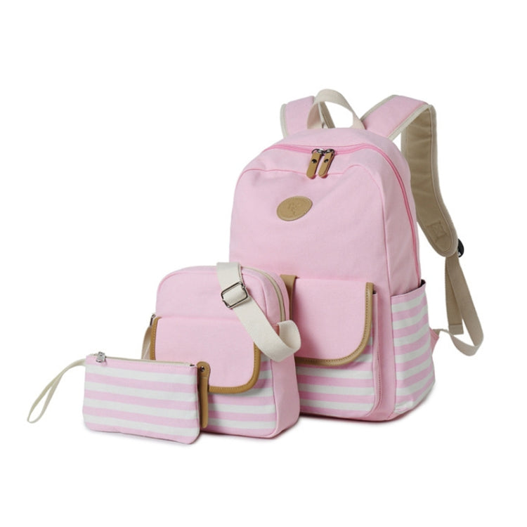 8893-1 3 PCS/Set Canvas Backpack Printed Student Schoolbag Striped Computer Bag