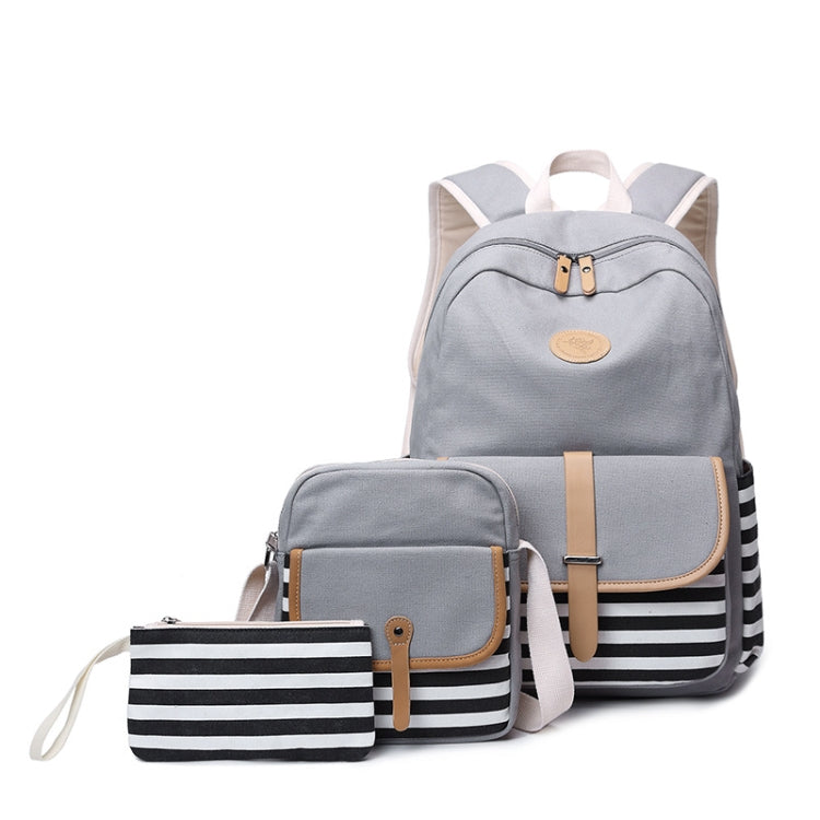 8893-1 3 PCS/Set Canvas Backpack Printed Student Schoolbag Striped Computer Bag