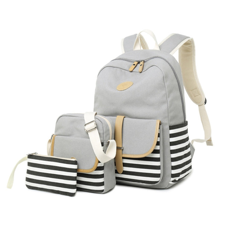 8893-1 3 PCS/Set Canvas Backpack Printed Student Schoolbag Striped Computer Bag