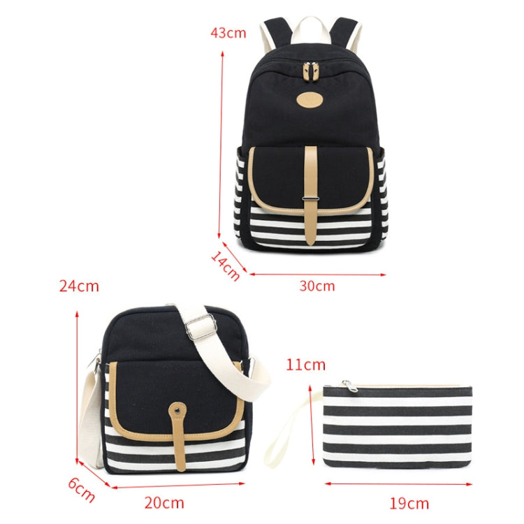 8893-1 3 PCS/Set Canvas Backpack Printed Student Schoolbag Striped Computer Bag
