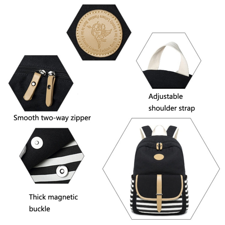 8893-1 3 PCS/Set Canvas Backpack Printed Student Schoolbag Striped Computer Bag