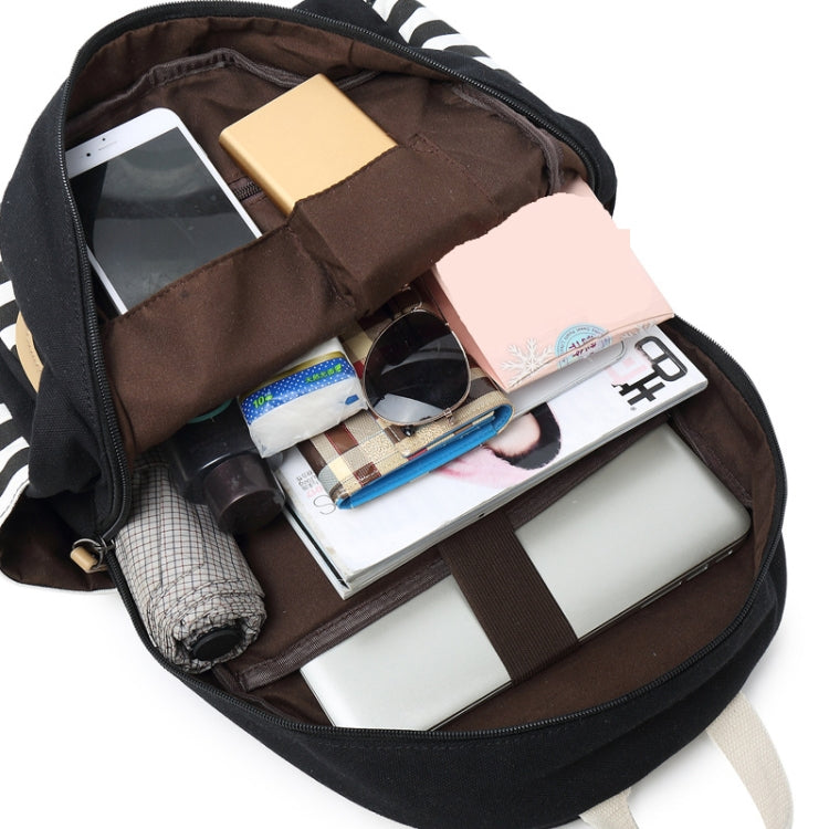 8893-1 3 PCS/Set Canvas Backpack Printed Student Schoolbag Striped Computer Bag