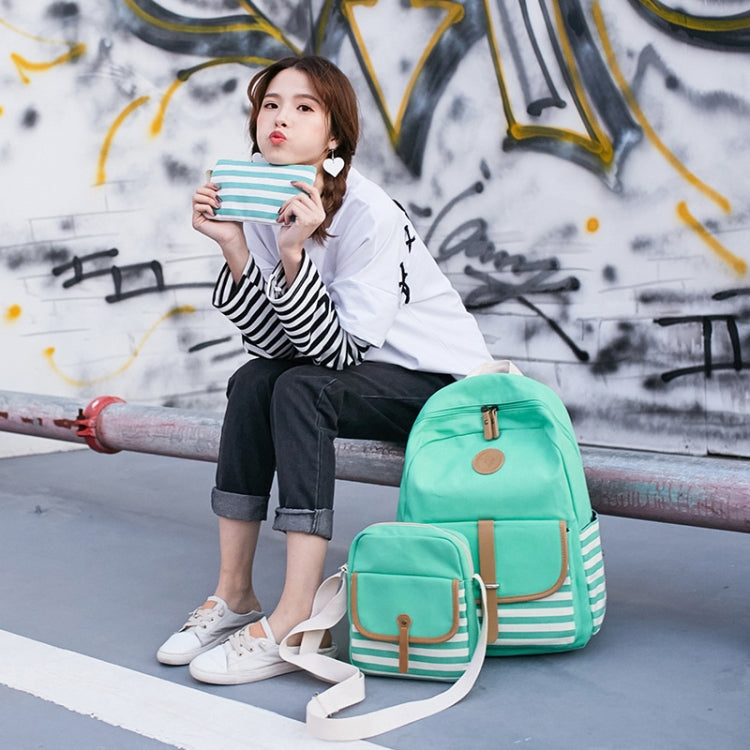 8893-1 3 PCS/Set Canvas Backpack Printed Student Schoolbag Striped Computer Bag