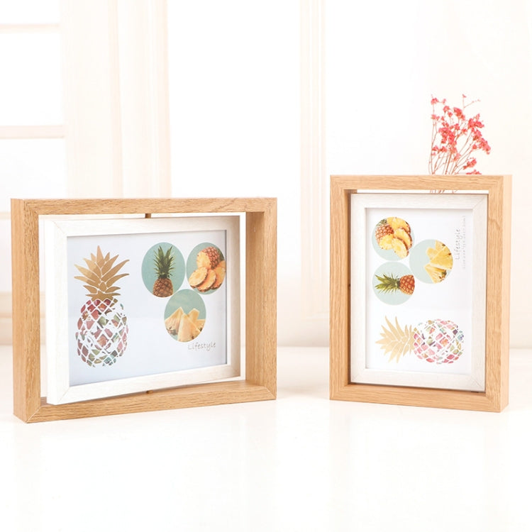 Wooden Rotating Double-Sided Swinging Table Photo Frame Size: 6 inch(Log + White)