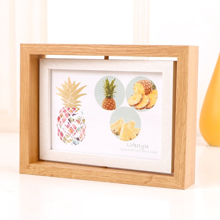 Wooden Rotating Double-Sided Swinging Table Photo Frame Size: 7 inch(Log + White)