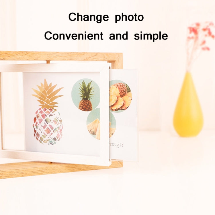 Wooden Rotating Double-Sided Swinging Table Photo Frame Size: 8 inch(Log + White)