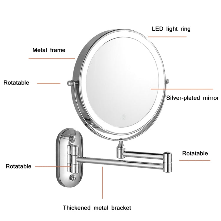 8 Inch Wall-Mounted Double-Sided Makeup Mirror LED Three-Tone Light Bathroom Mirror, Colour: Battery Models Matte Nickel Color(Triple Magnification)