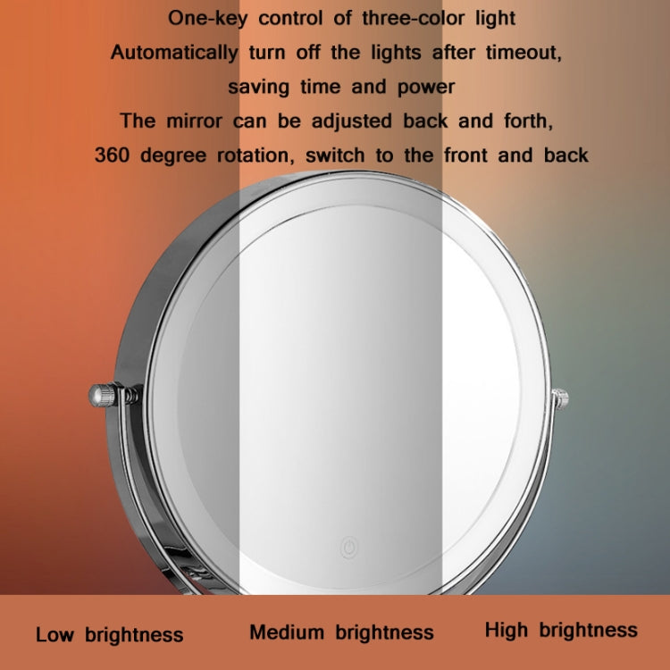 8 Inch Wall-Mounted Double-Sided Makeup Mirror LED Three-Tone Light Bathroom Mirror, Colour: Battery Models Matte Nickel Color(Triple Magnification)