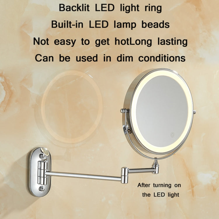 8 Inch Wall-Mounted Double-Sided Makeup Mirror LED Three-Tone Light Bathroom Mirror, Colour: Battery Models Matte Nickel Color(Triple Magnification)