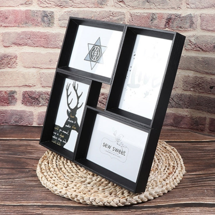 4 Frames 6 Inch Wall Mounted Dual-Purpose Combination Photo Frame(Black)