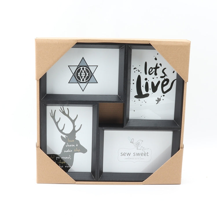 4 Frames 6 Inch Wall Mounted Dual-Purpose Combination Photo Frame(Black)