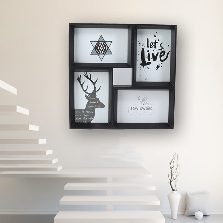 4 Frames 6 Inch Wall Mounted Dual-Purpose Combination Photo Frame(Black)