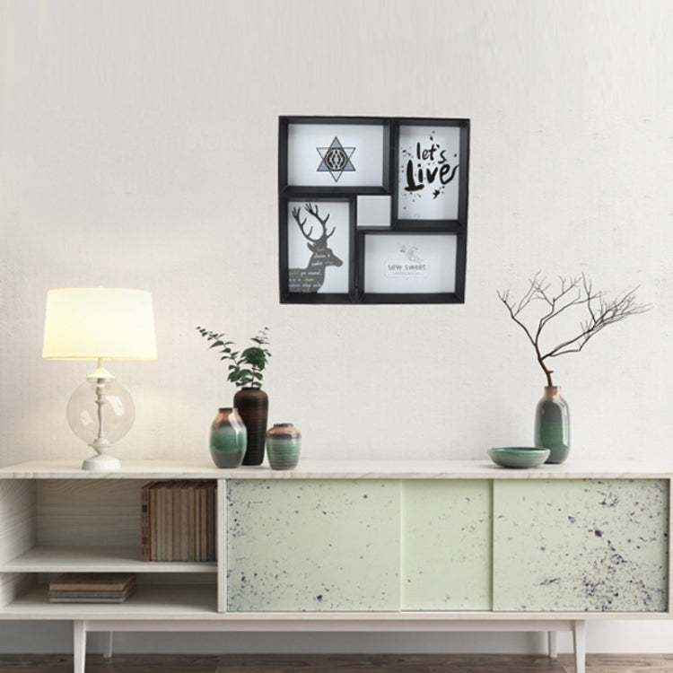 4 Frames 6 Inch Wall Mounted Dual-Purpose Combination Photo Frame(Black)