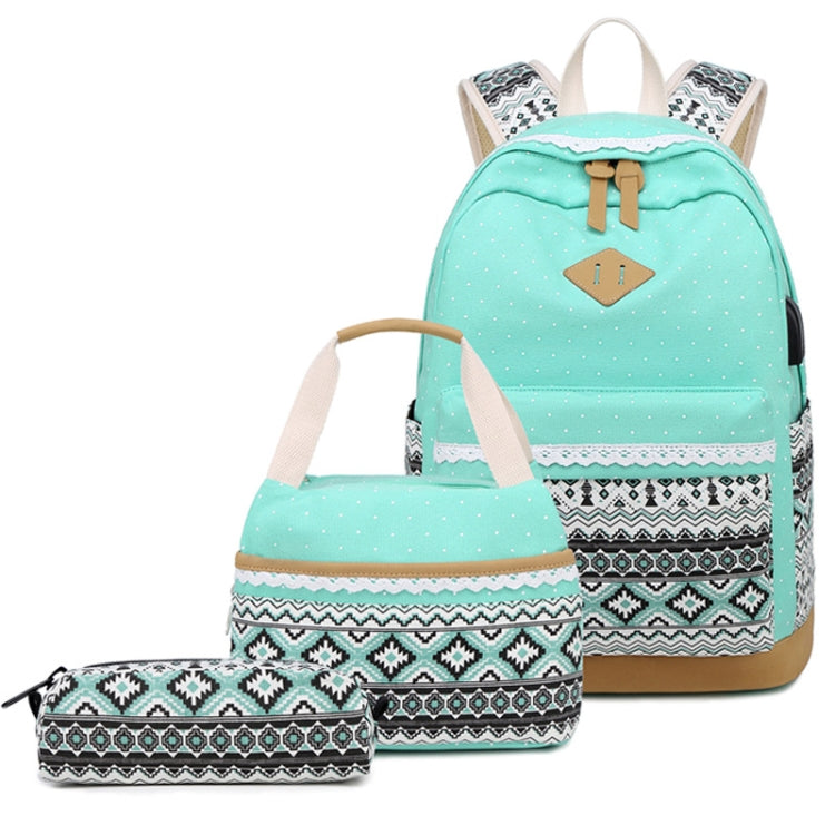 3 PCS/Set 1905-1 Polka Canvas Backpack Student School Bag