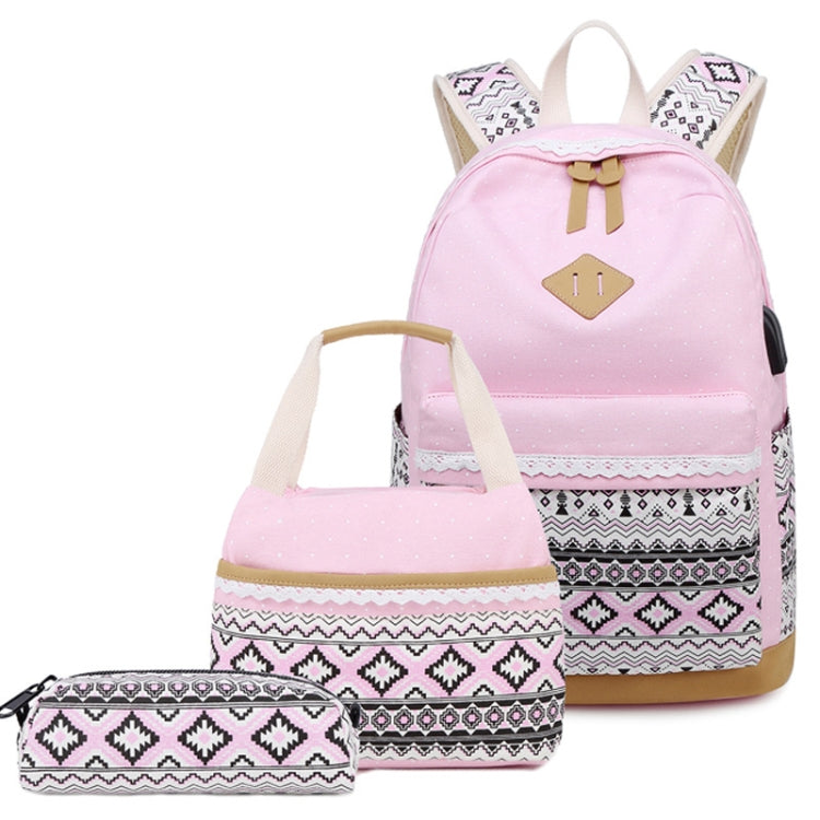 3 PCS/Set 1905-1 Polka Canvas Backpack Student School Bag