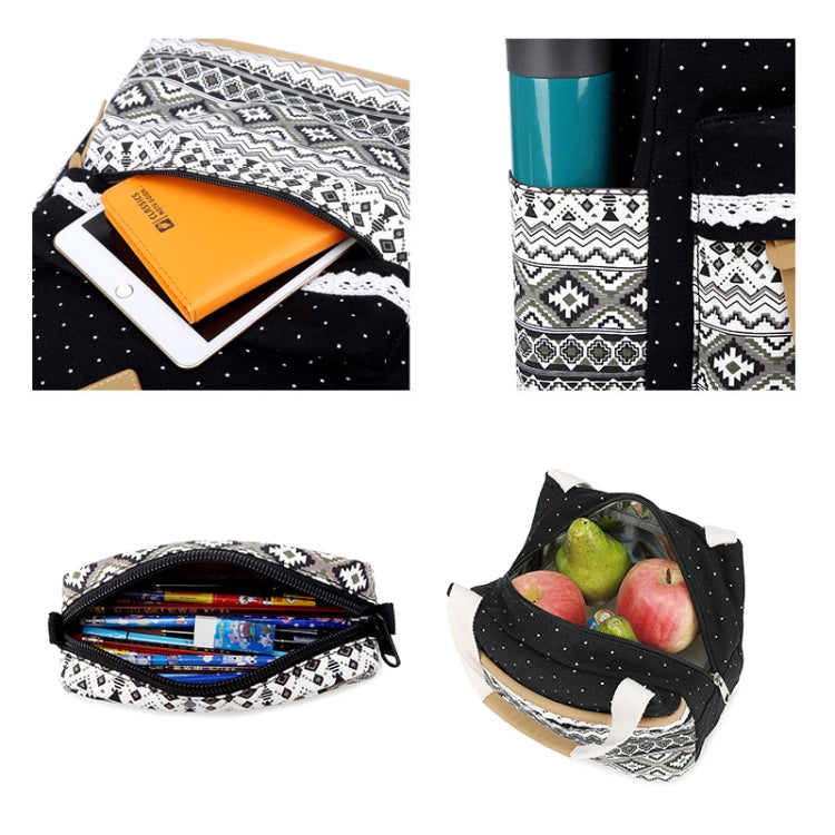 3 PCS/Set 1905-1 Polka Canvas Backpack Student School Bag