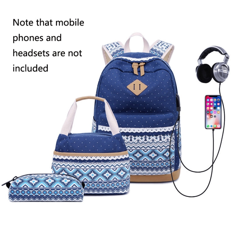 3 PCS/Set 1905-1 Polka Canvas Backpack Student School Bag