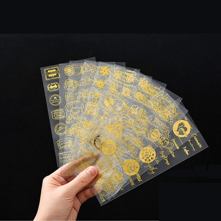10 Sets XCTJTZ Colorful PET Hot Stamping Sticker Retro Postmark English Blessing Hand Account Decoration Sticker, Style Random Delivery