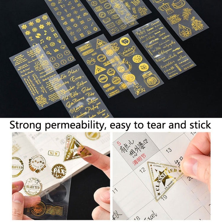 10 Sets XCTJTZ Colorful PET Hot Stamping Sticker Retro Postmark English Blessing Hand Account Decoration Sticker, Style Random Delivery