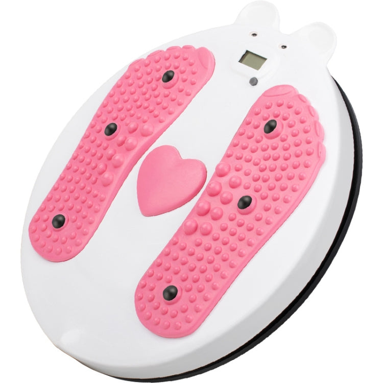 Home Fitness Bear Shape Twisting Machine Abdomen Massage Turntable Magnet Sports Twisting Disk With Counting Display(Pink White)