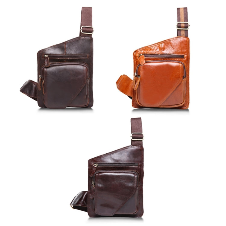 B214 Men Cowhide Leather One-Shoulder Crossbody Chest Bag(Oil Dark Coffee)
