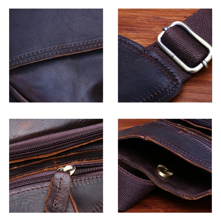 B214 Men Cowhide Leather One-Shoulder Crossbody Chest Bag(Oil Dark Coffee)