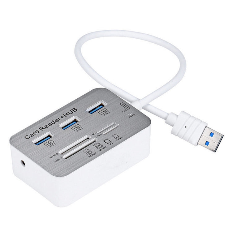 619-3.0 3 Port HUB + 4 Port Card Reader One to Three High Speed USB 3.0 Hub Splitter(White)