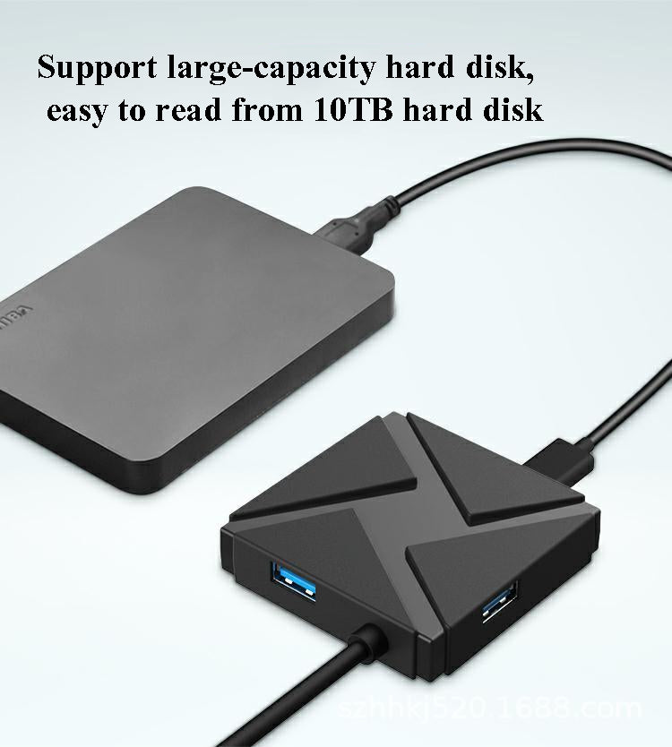 HY- 01 Square USB 3.0 Four-Port HUB One to Four HUB Splitter(Black)