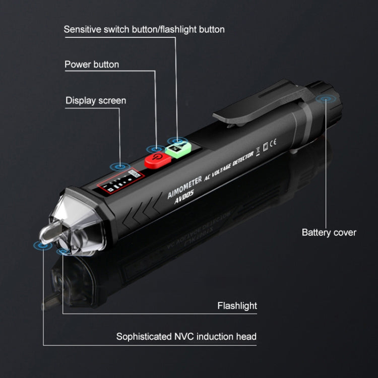 AVD05 Non-Contact Smart Electric Tester AC Voltage Detector Electrician Home Induction Electric Tester(Black)