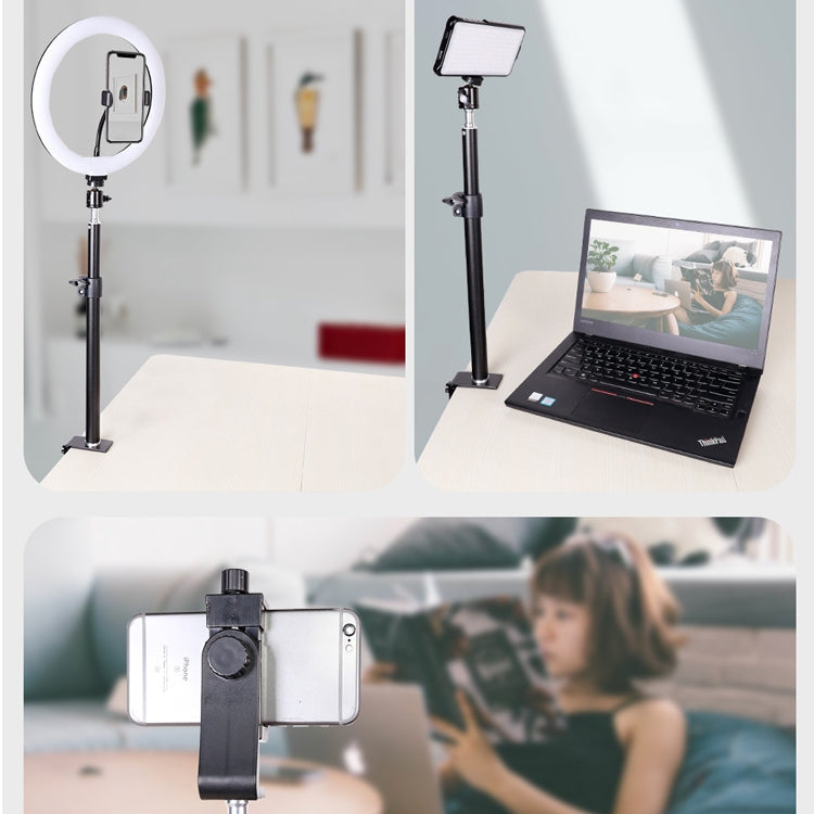 C042 Desktop Retractable Lazy Mobile Phone Bracket Live Flash  Lamp Holder C-Shaped Metal Selfie Fixing Frame(Black)