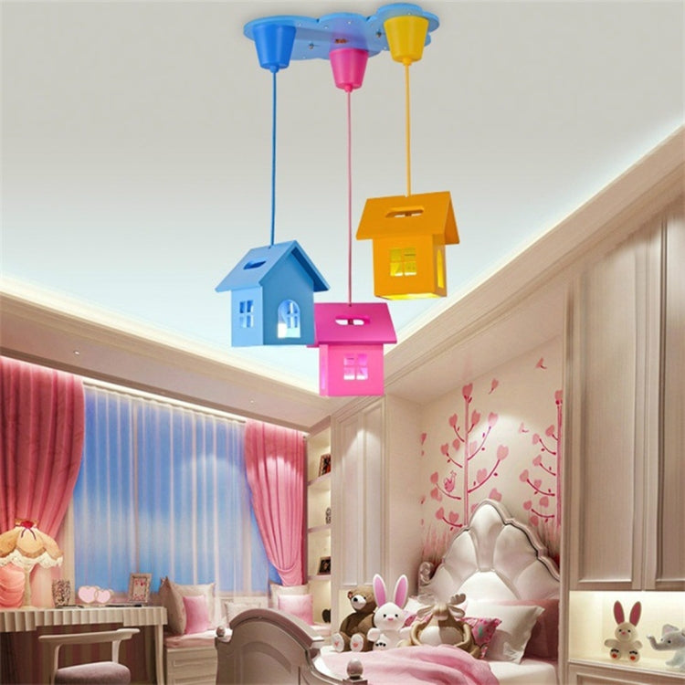 3-heads Creative Fashion Simple House Chandelier Bedroom Study Room kindergarten Lamps, Light Color:White Light