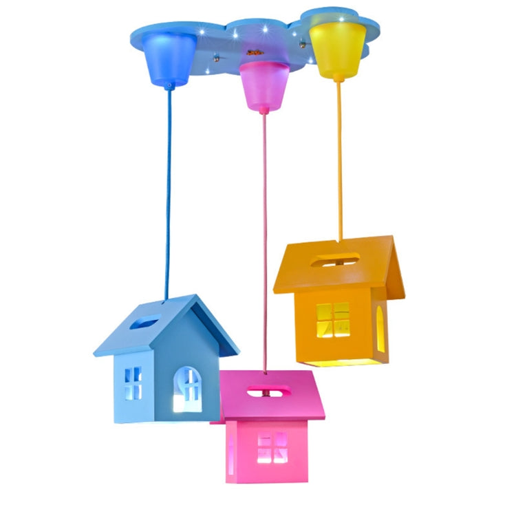 3-heads Creative Fashion Simple House Chandelier Bedroom Study Room kindergarten Lamps, Light Color:White Light