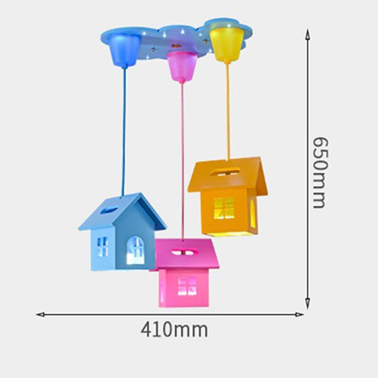 3-heads Creative Fashion Simple House Chandelier Bedroom Study Room kindergarten Lamps, Light Color:White Light