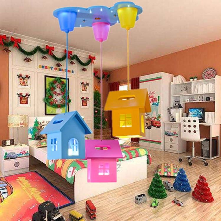 3-heads Creative Fashion Simple House Chandelier Bedroom Study Room kindergarten Lamps, Light Color:3-color Light