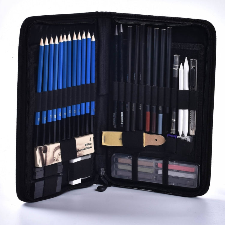 48 in 1 Sketching Pencil Set Zipper Bag Art Carbon Drawing Pencil Set(Black)