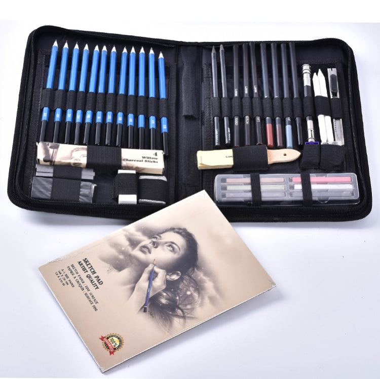 48 in 1 Sketching Pencil Set Zipper Bag Art Carbon Drawing Pencil Set(Black)