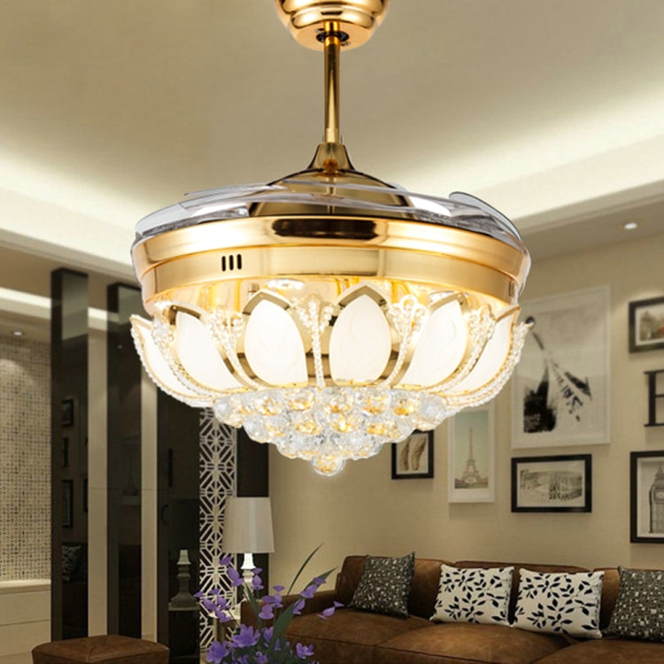 Invisible Crystal Fan LED Chandelier Home Living Room Bedroom Variable Frequency Ceiling Fan Light with Remote Control, Size:42 inch 115 Three Colors 36W